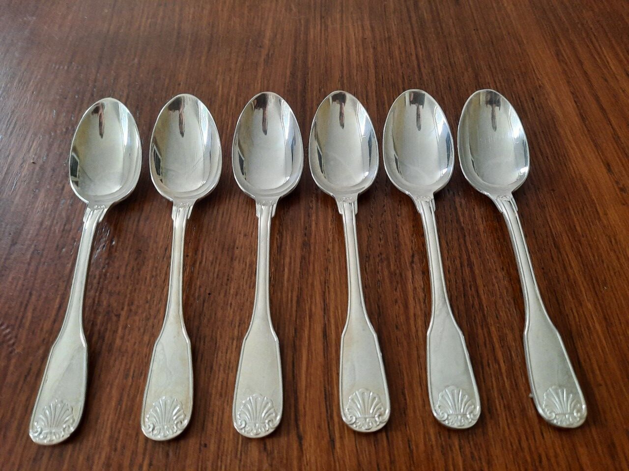 Set of 6 small silver metal spoons
