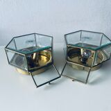 Art Deco hexagonal ceiling light in brass and glass