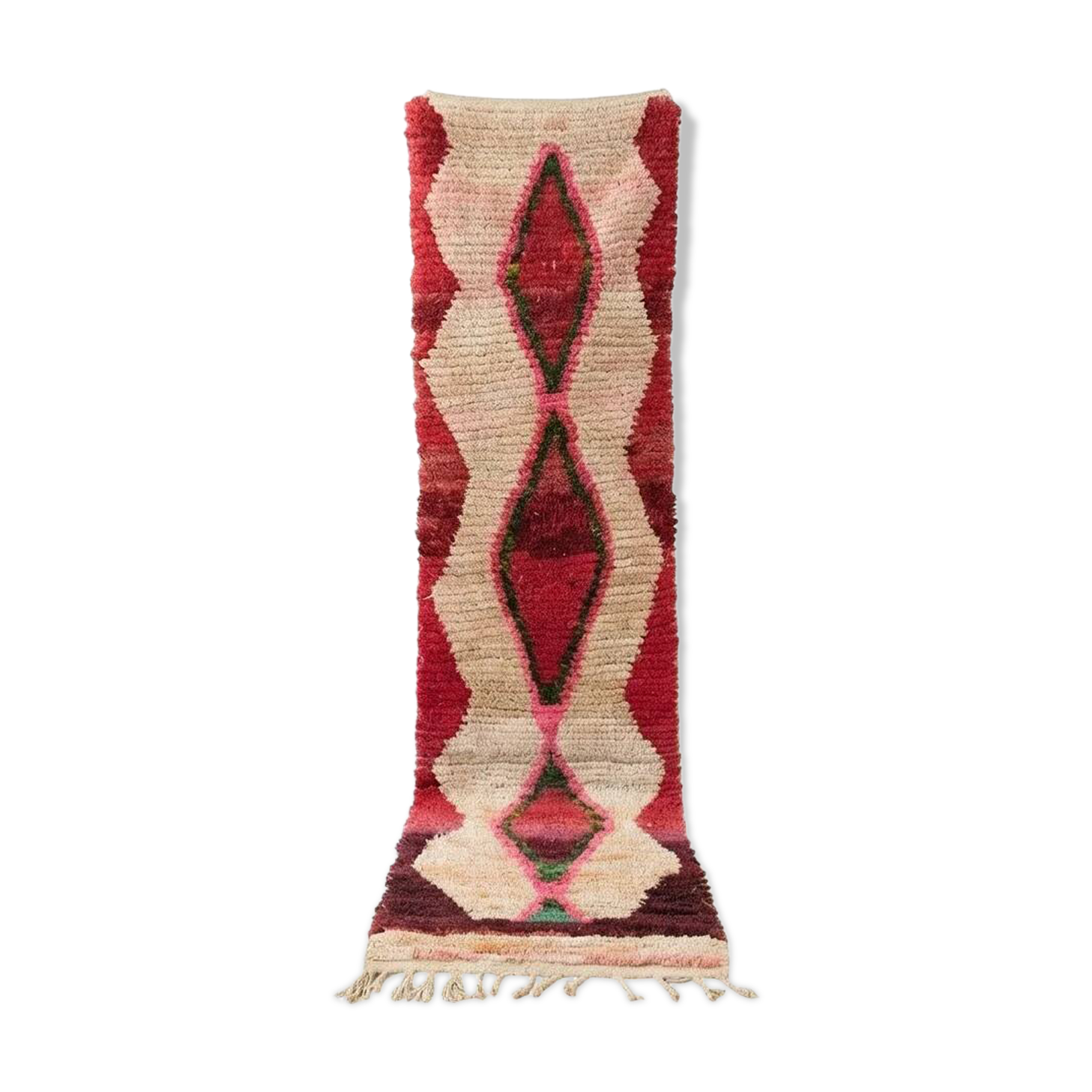 Red and beige Berber hallway rug 75 x 280 cm