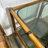 Paire de chevets  bambou et verre fumé