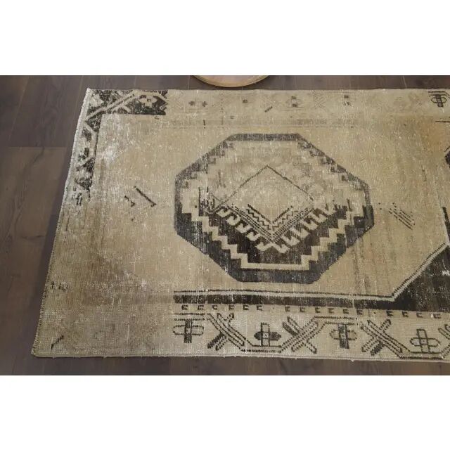 1970s Turkish Oushak handmade wool cotton beige runner rug 96x331