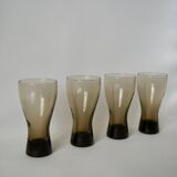 Set of 4 glasses in smoked glass and thick bottom from the 70s