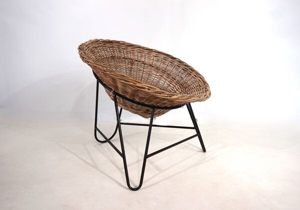 Fauteuil corbeille en rotin, 1960