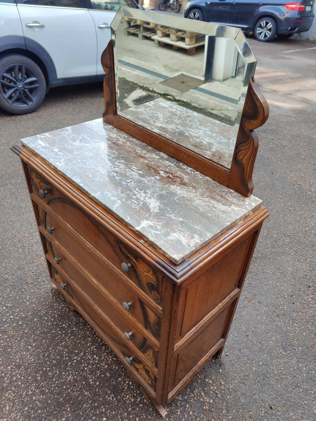 Commode coiffeuse marbre glace bizautee annee 1950