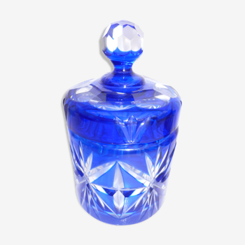 Boite à poudre en cristal taillé bleu cobalt et transparent St Louis , Baccarat