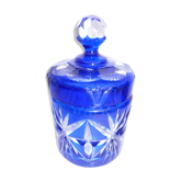 Boite à poudre en cristal taillé bleu cobalt et transparent St Louis , Baccarat