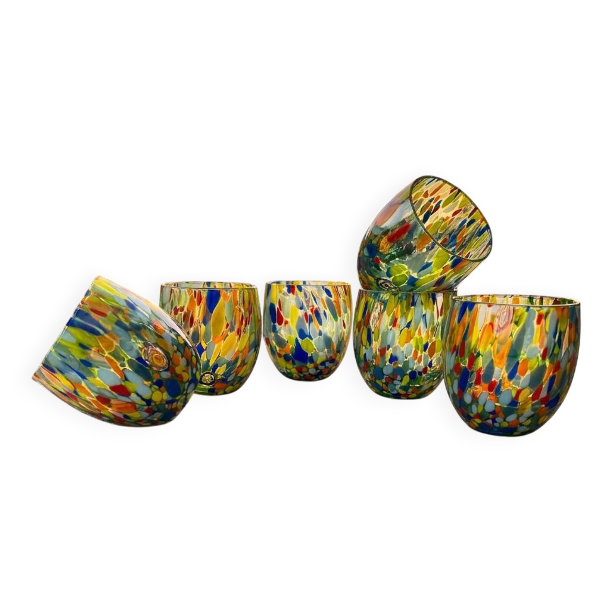 Set of 6 blown glass glasses with Murano murrine.