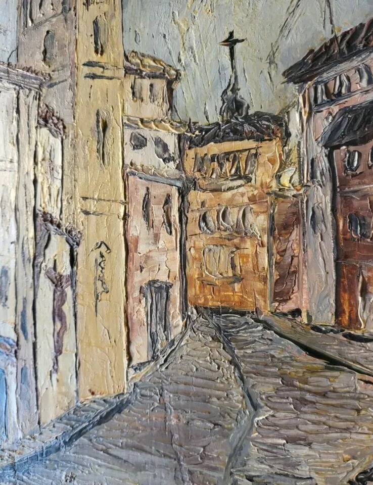 20th Century Framed Original Signed Oil Painting of a City Scene