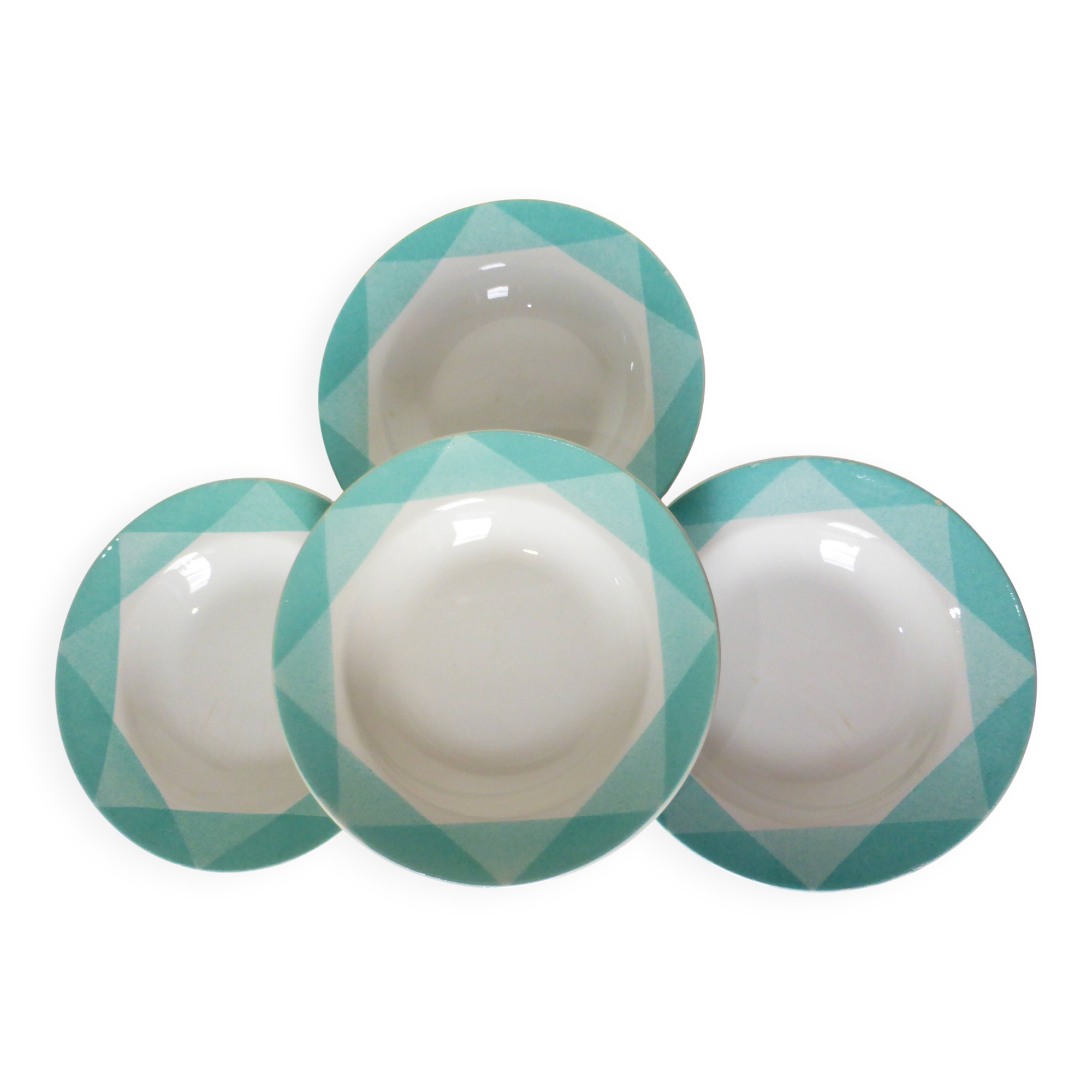 4 vintage geometric pattern soup plates 220510