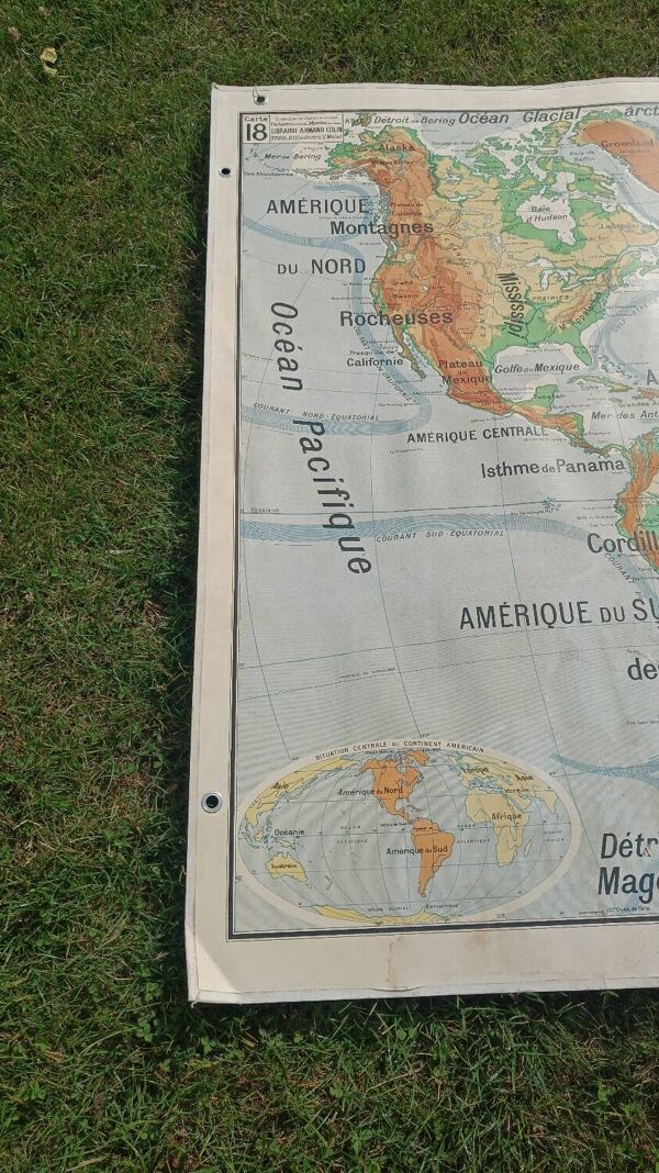Ancienne carte scolaire du continent américain Vidal Lablache