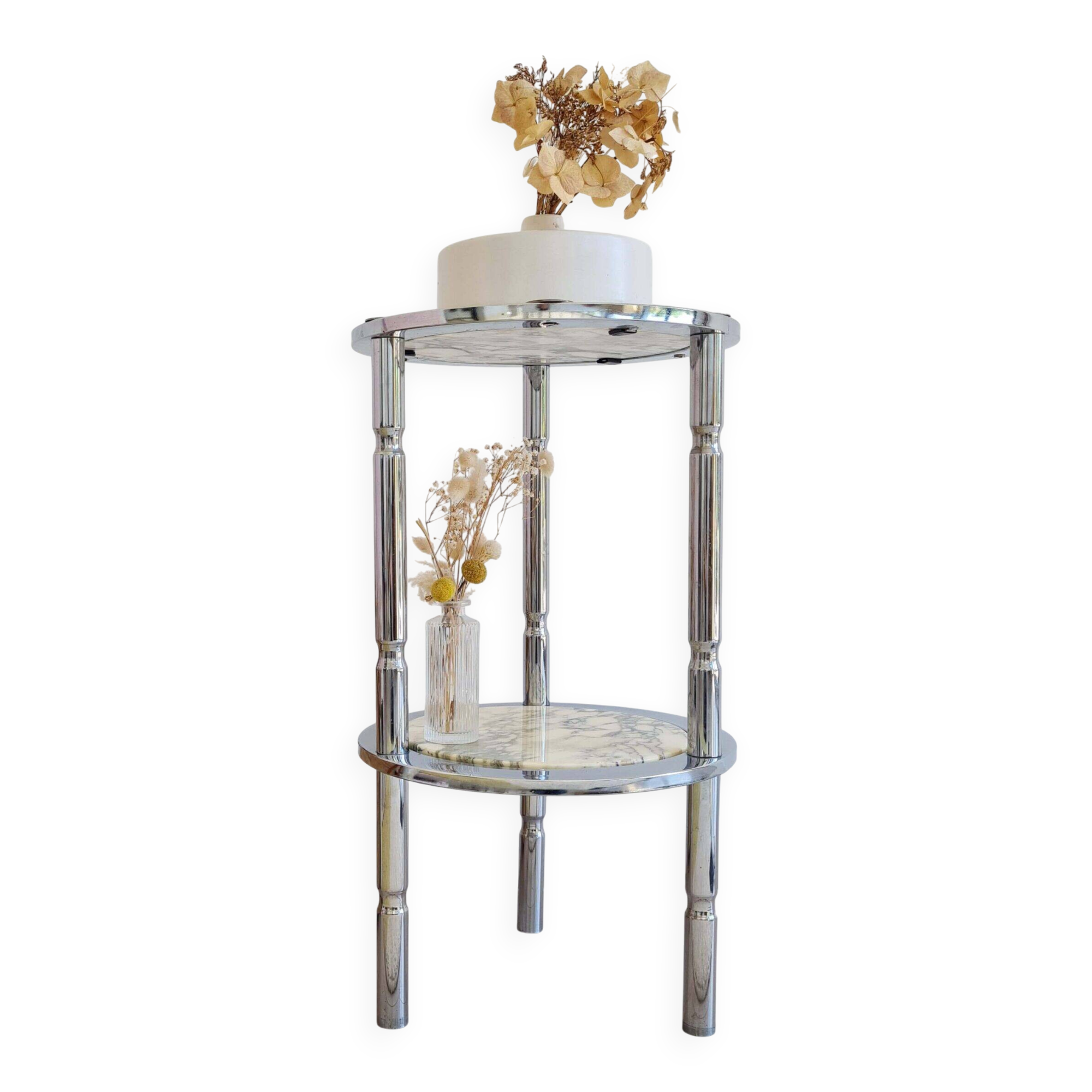 Table d'appoint en marbre et chrome, Italie années 70