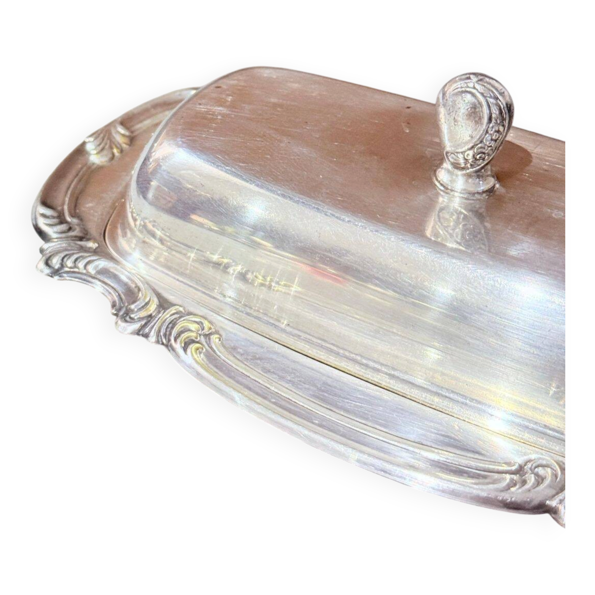 Antique Silver Butter Dish With Crystal Liner & Spoon, Elegant Vintage Tableware