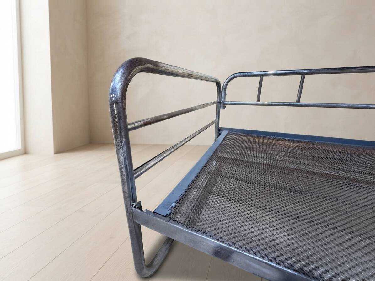 Vintage chrome tubular steel daybed frame, mid-20th century, Czechoslovakia, 190 × 86 × 67 cm