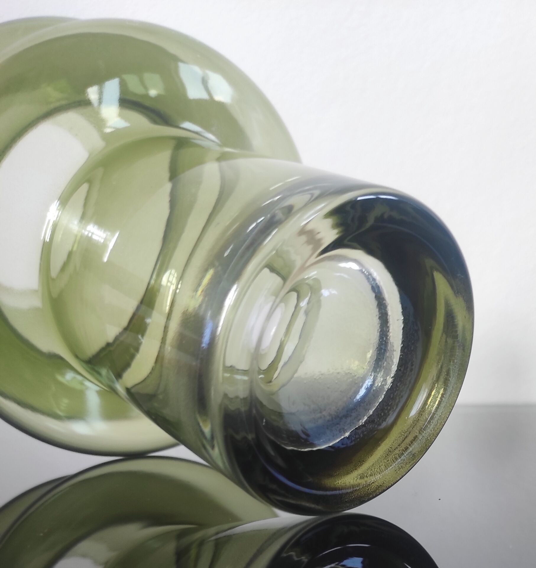 Sculptural vase in olive green glass