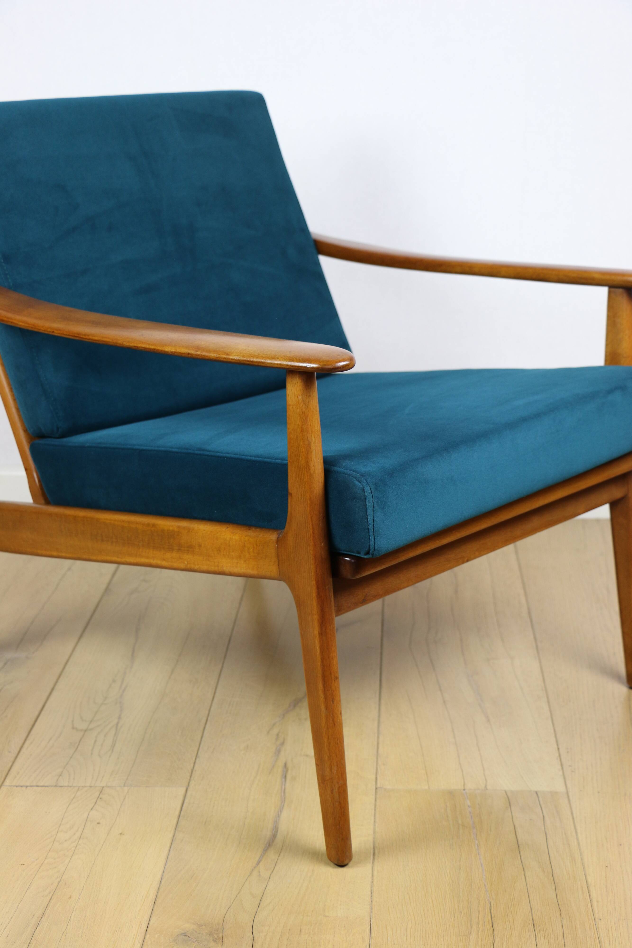 Danish vintage loft armchair in sea green on removable cushions