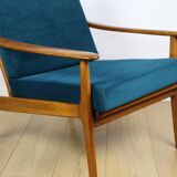 Danish vintage loft armchair in sea green on removable cushions
