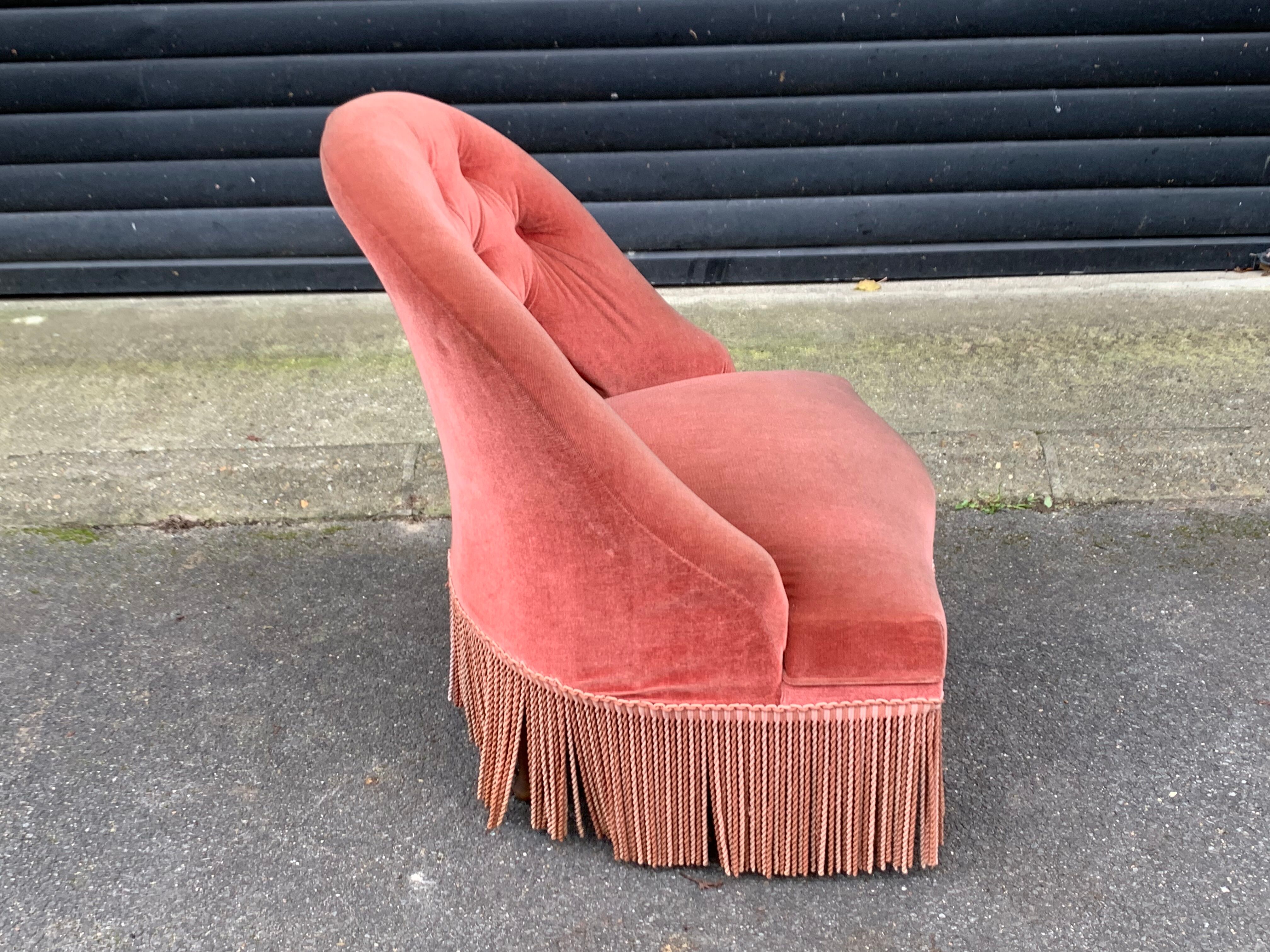 Pink velvet toad chair, 50s