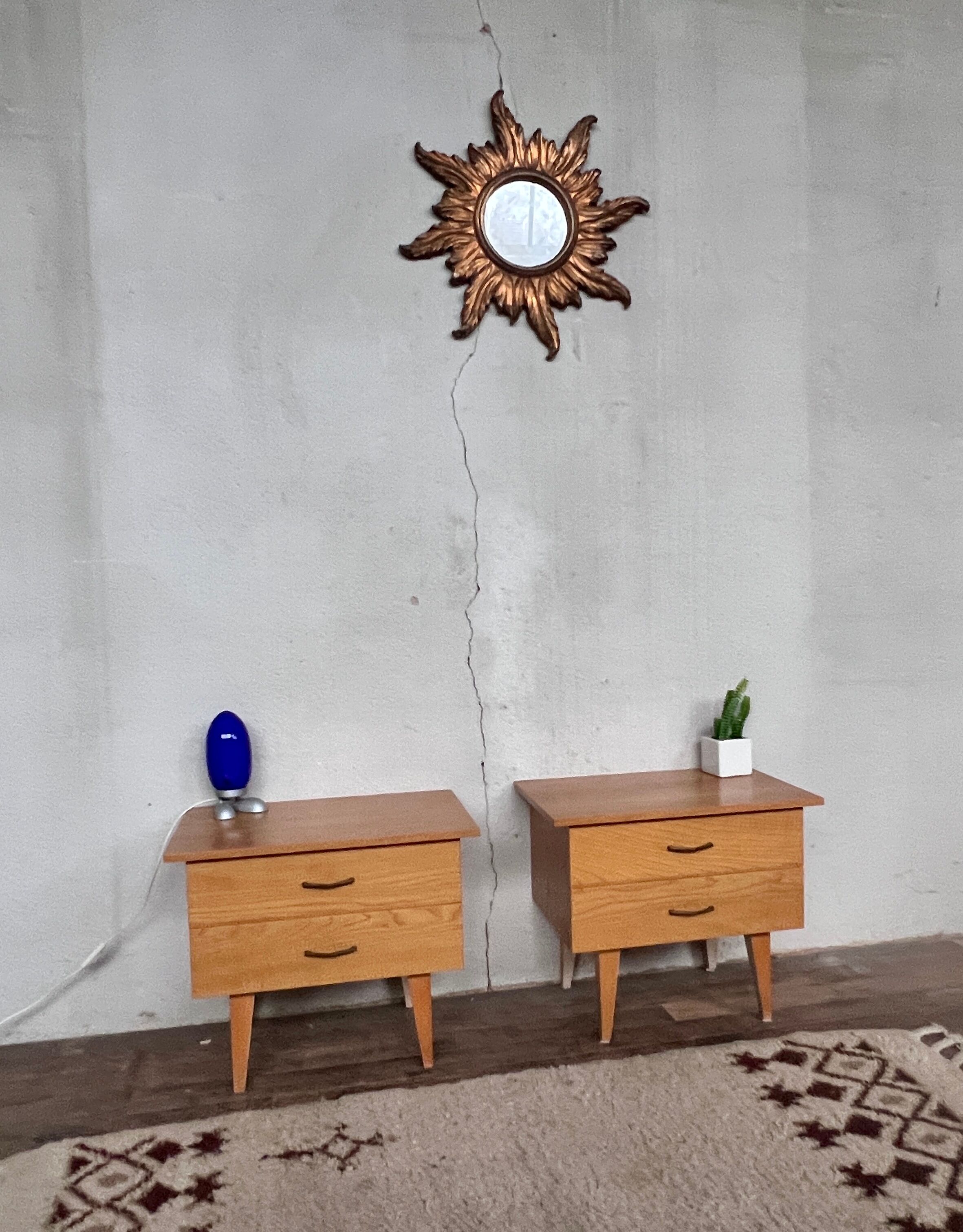 Pair of bedside tables end of vintage sofa