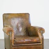 Fauteuil à roulettes anglais en cuir de vachette vert antique
