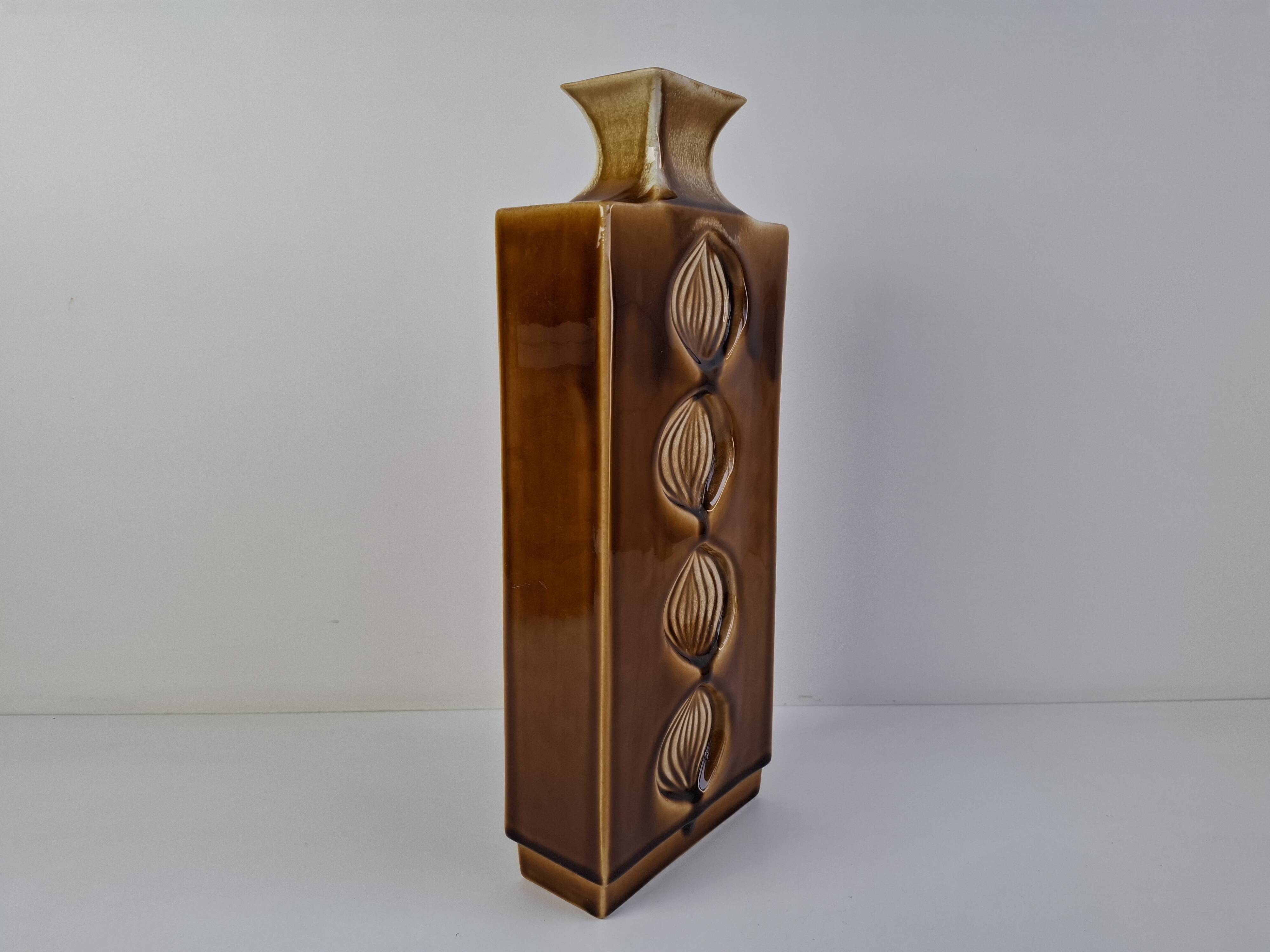 Mid Century Czech Brown Ceramic Vase Ditmar Urbach, 1960's.