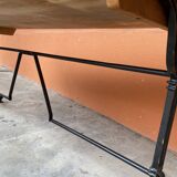 Large beech bistro coffee table and cast iron base French Paris bistro table