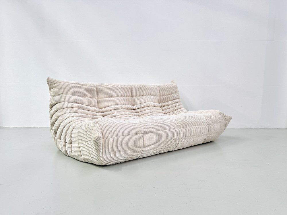 Togo sofa in beige corduroy attributed to Michel Ducaroy for Ligne Roset