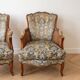 Louis XV style living room set with a sofa and 2 armchairs in cherry wood and fabric.