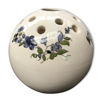 Ancien vase pique fleurs céramique peinte décor fleurs vintage