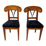 Set of Pair of Biedermeier Shovel Chairs, Walnut, Ink Painting, South Germany, 1830s
