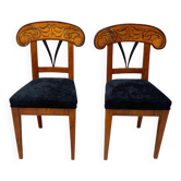 Set of Pair of Biedermeier Shovel Chairs, Walnut, Ink Painting, South Germany, 1830s