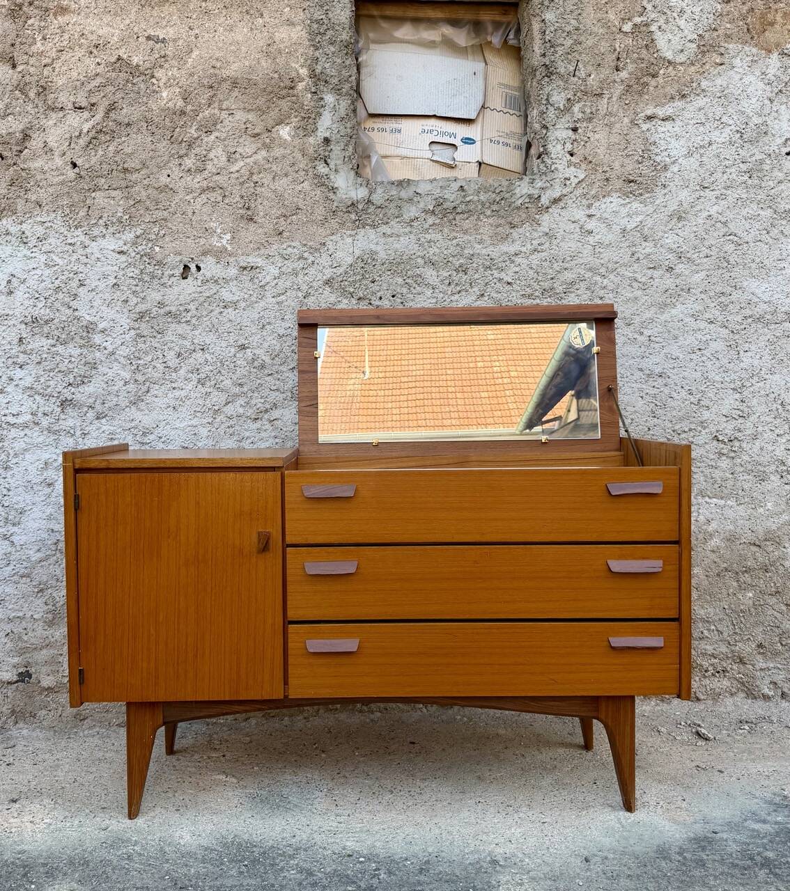 ✨ Superb Scandinavian sideboard convertible into a dressing table – Teak – 1950s