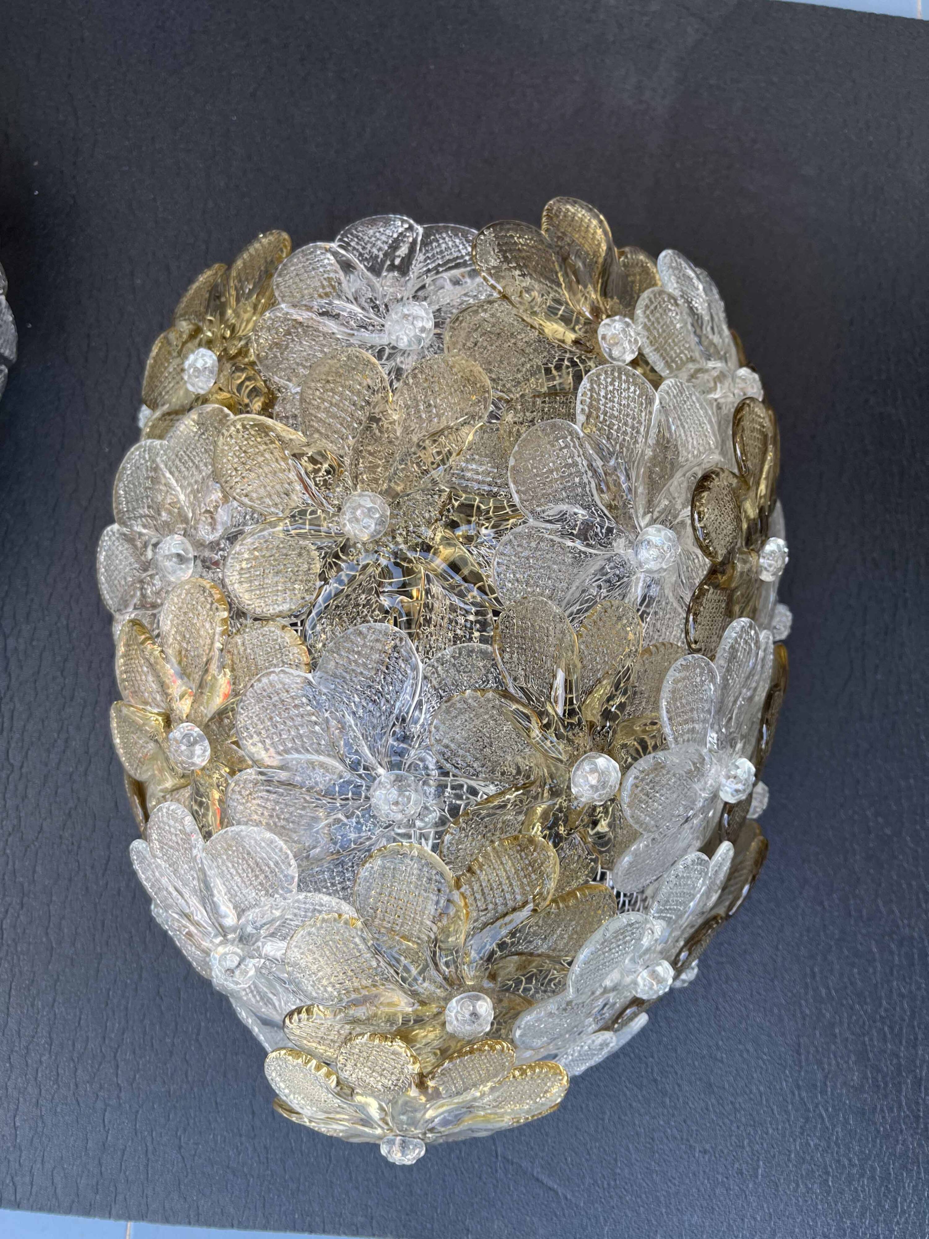 Set of 3 Murano Wall Light Flower by Seguso for Venini, Italy, 1960s