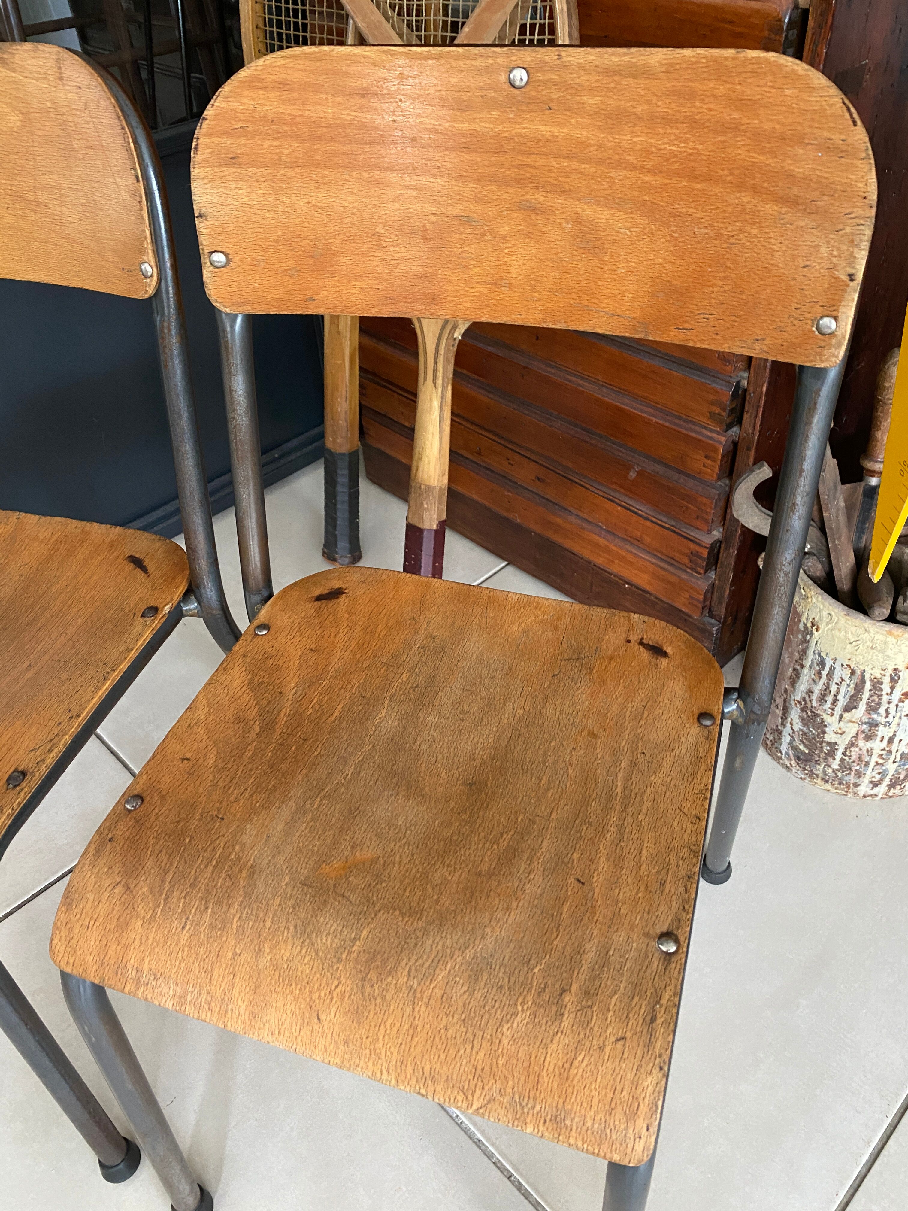 Pair of wooden and metal children's chairs
