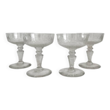 4 antique crystal champagne glasses with interlacing engraving