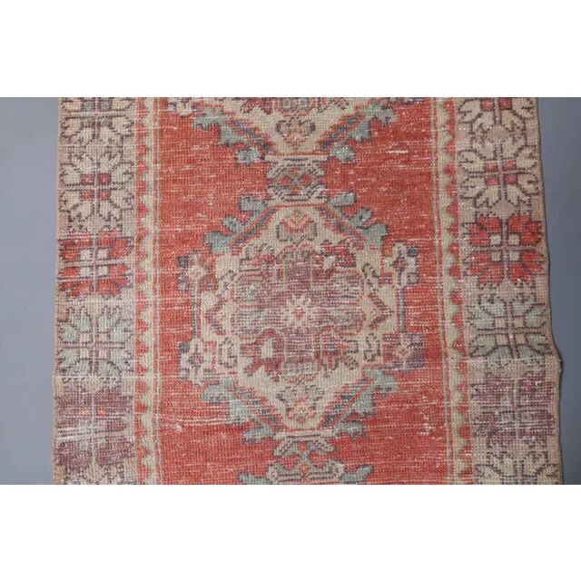 Vintage Turkish Oushak Handmade Wool Cotton Red Runner 85x277