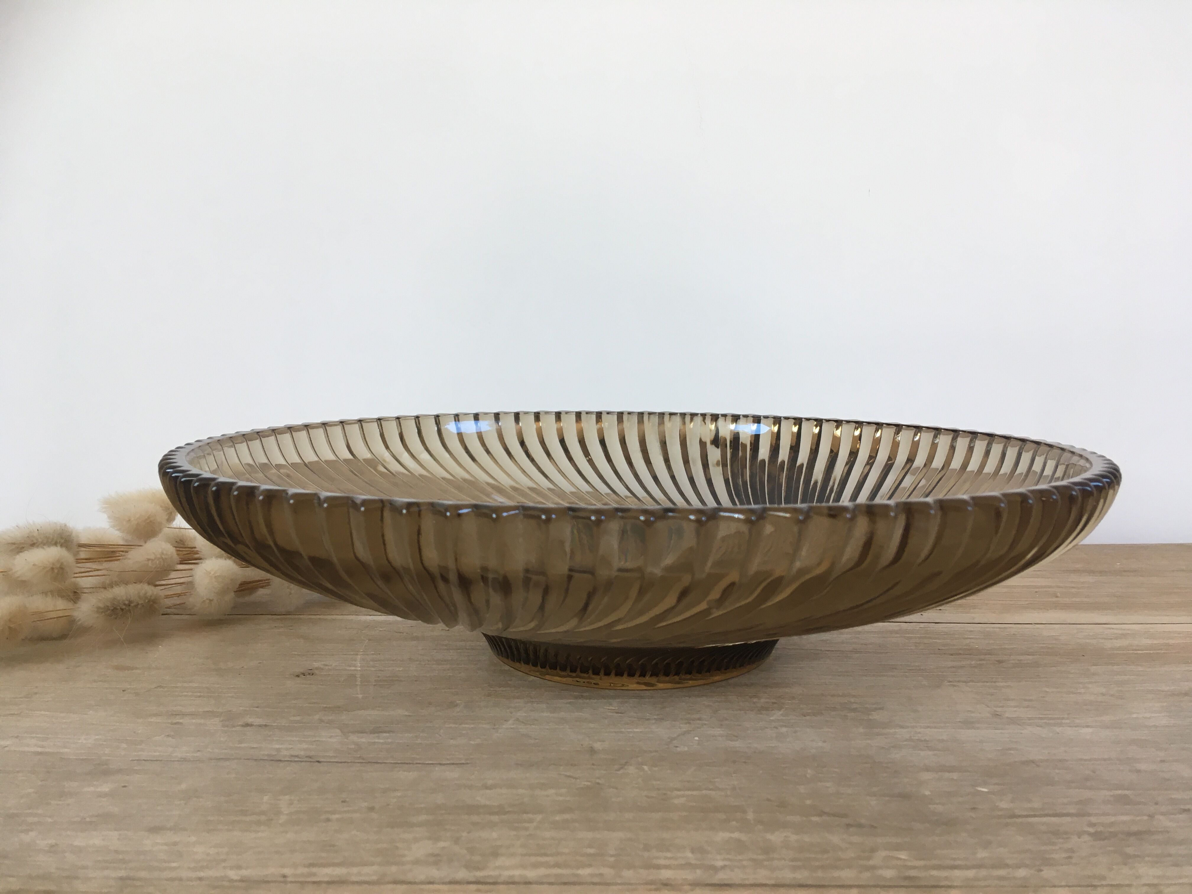 70s smoked glass fruit basket