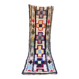 White and colorful Azilal Boucherouite Berber carpet