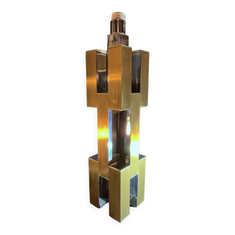 table lamp by SCIOLARI "Building Skyscraper" sculpture, chrome & brass 1960s