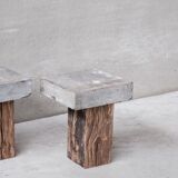 Pair of wooden and stone side tables