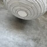 Large pendant lamp in rattan and natural linen Japanese style flattened round (Labu) H57 D80