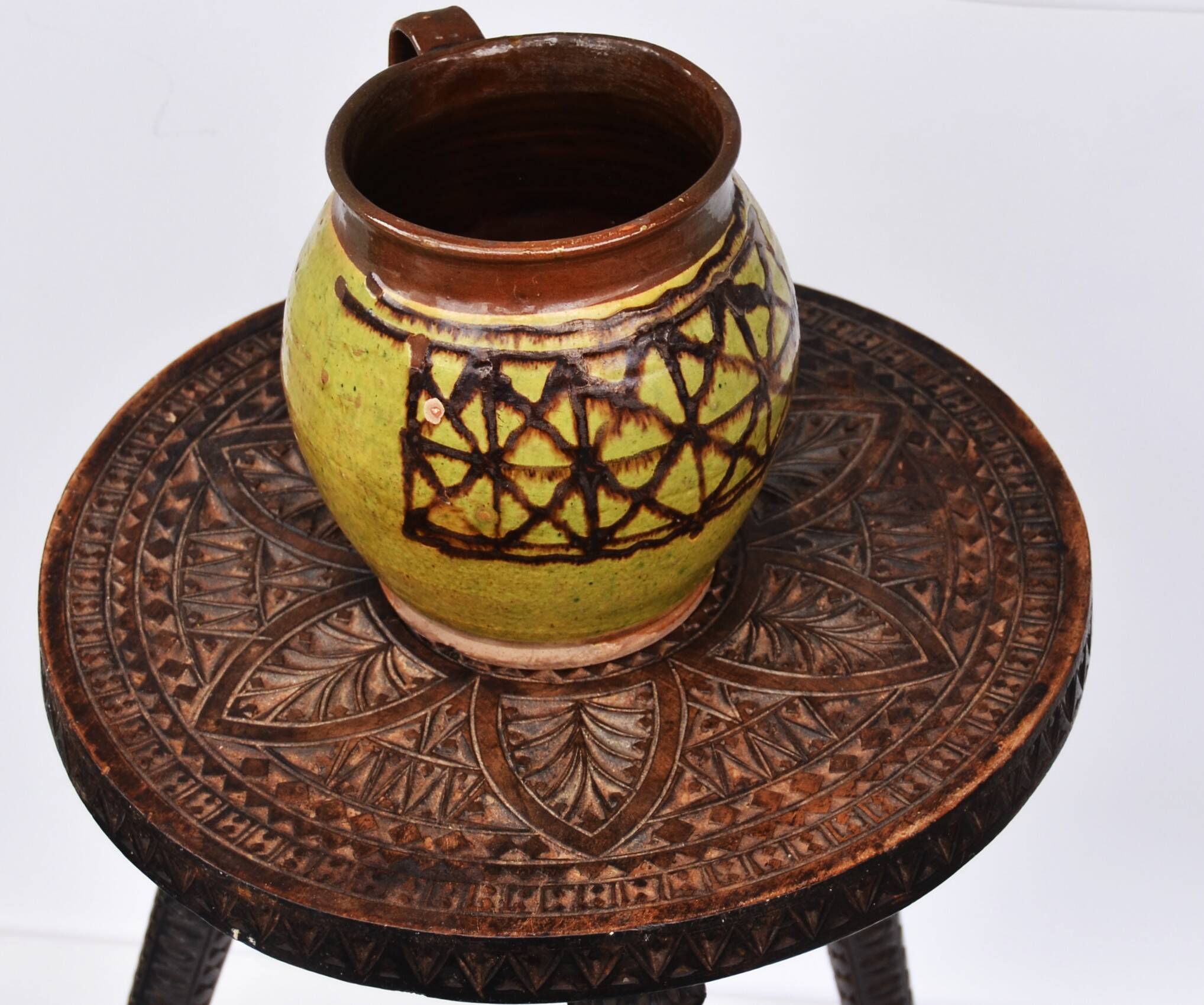 Early 20 th Century Glazed Rustic Terracotta Vase Romanian Traditional Oltenia