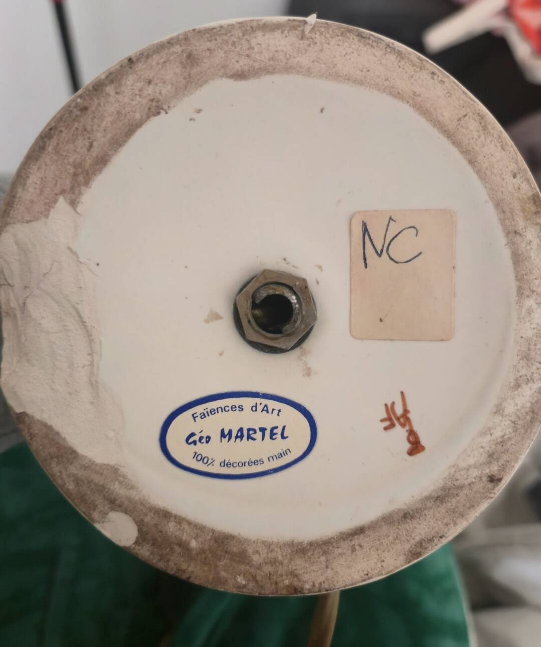 Hand-painted lamp by Geo Martel.