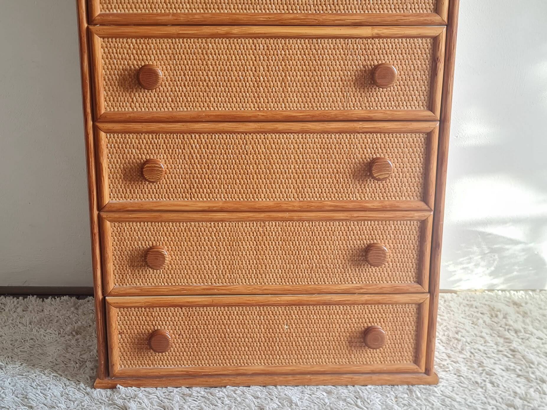 Vintage wicker chest of drawers.