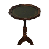 Sellette ou guéridon en bois pied tripode et plateau cuir vert