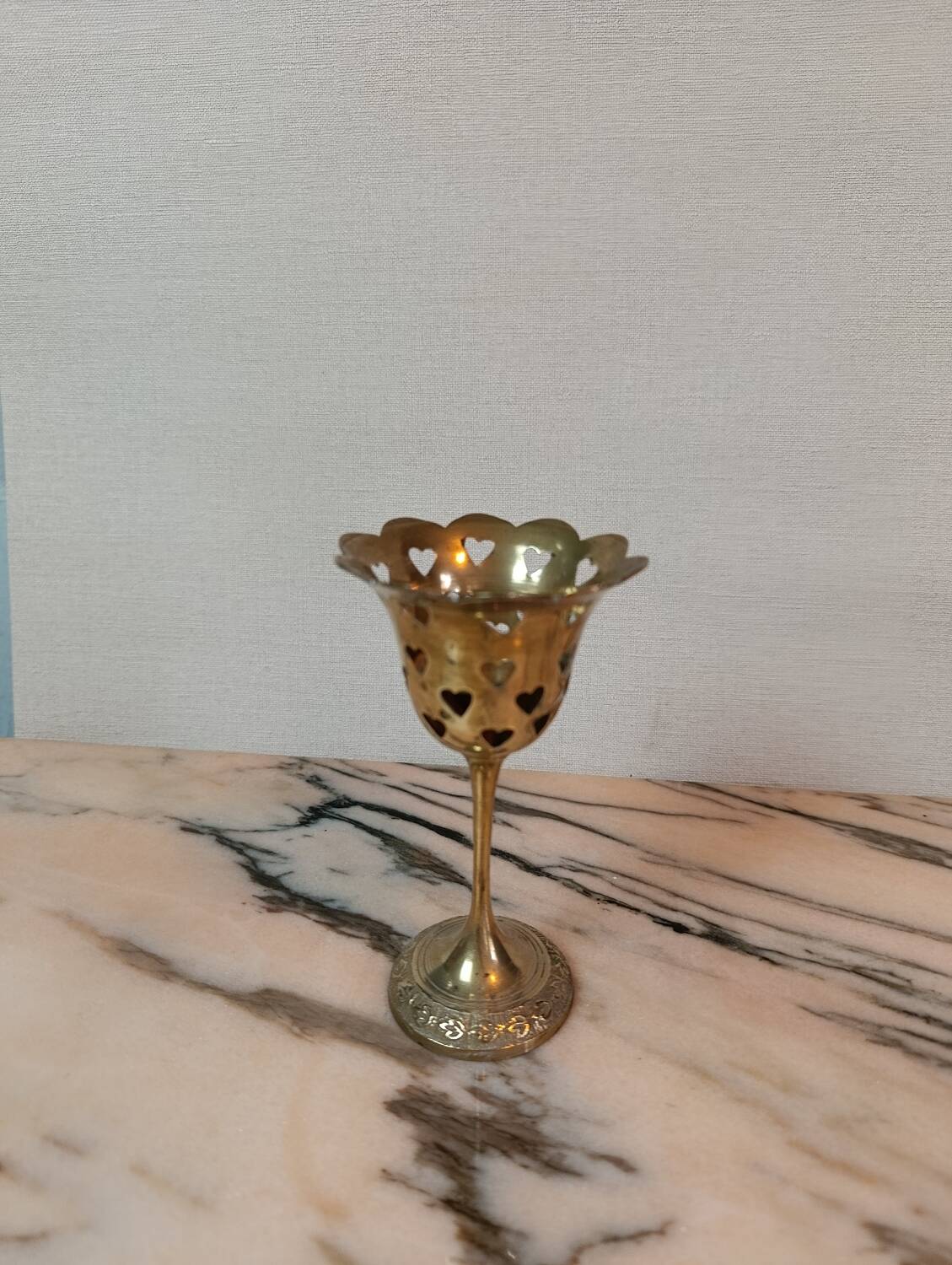 Lattice brass footed lantern with heart pattern