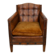 French cognac leather buttoned back club chair