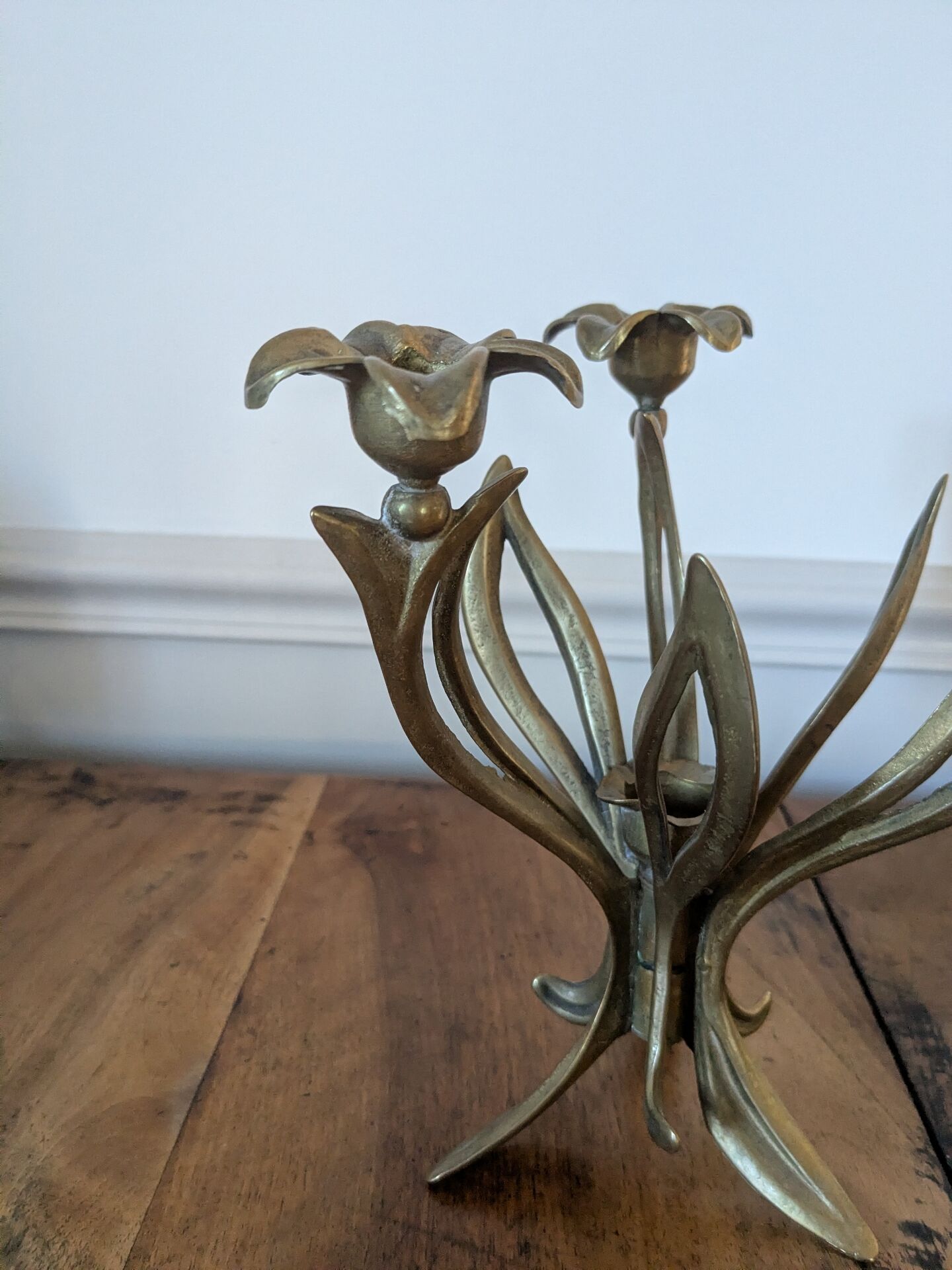 Art Nouveau brass flower chandelier