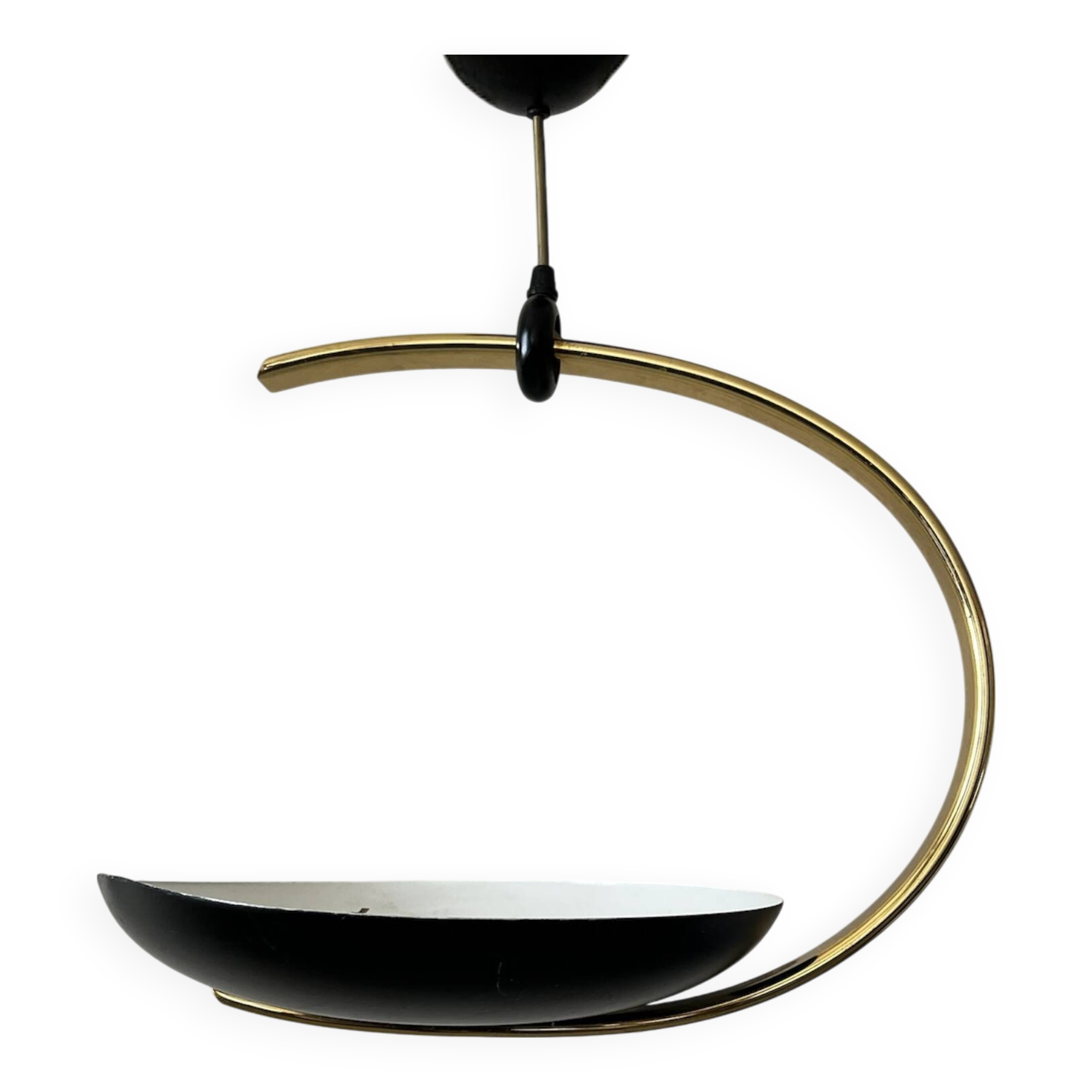Black metal and brass arc pendant light "Les Activités" by Lucien Gau, Paris 1960