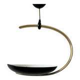Black metal and brass arc pendant light "Les Activités" by Lucien Gau, Paris 1960