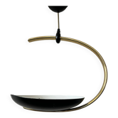 Black metal and brass arc pendant light "Les Activités" by Lucien Gau, Paris 1960